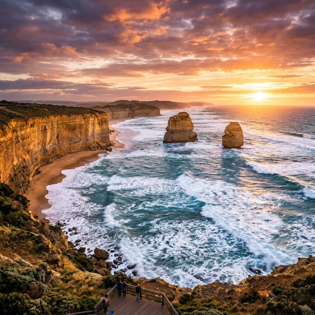 Die Zwölf Apostel (Twelve Apostles) Felsnadeln im Meer entlang der Great Ocean Road in Victoria, Australien