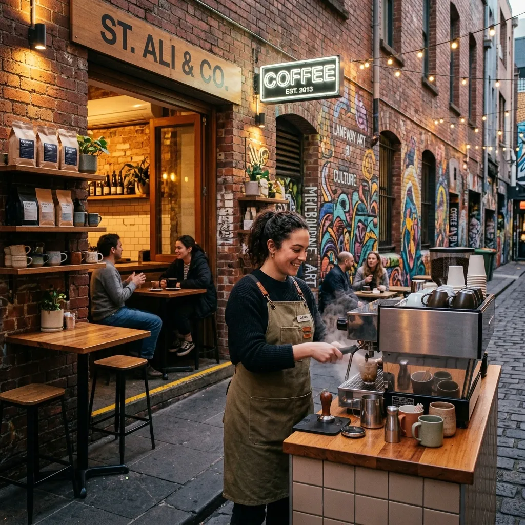 Eine gemütliche Espressobar und Kaffeetasse in einer typischen Laneway in Melbourne